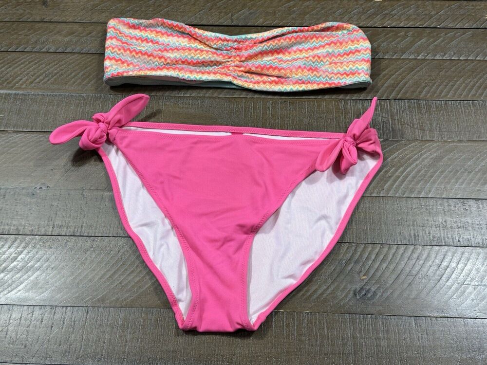 Victorias Secret VS Pink Teal/Pink/Coral Lace Bandeau Bra Light Lined - Size L